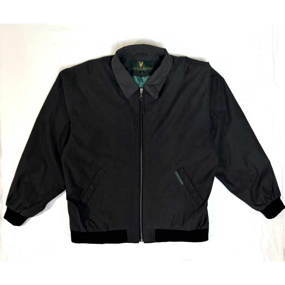 Vintage Lyle & Scott Men's Large Jacket Black Bomber Full Zip
